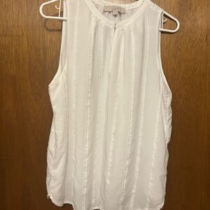 LOFT White Sleeveless Pleated Blouse